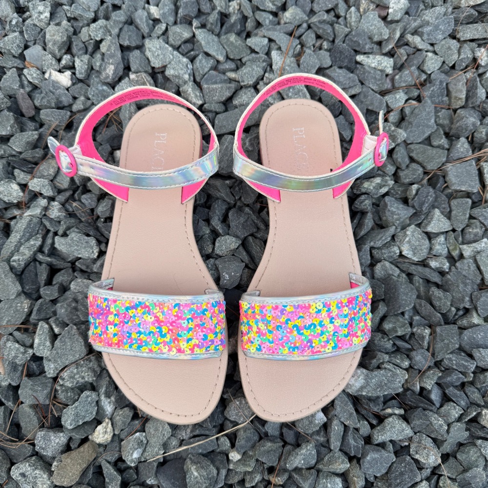 The Childrens Place Girls Sequin Holographic Ankle Strap Sandals Size 3